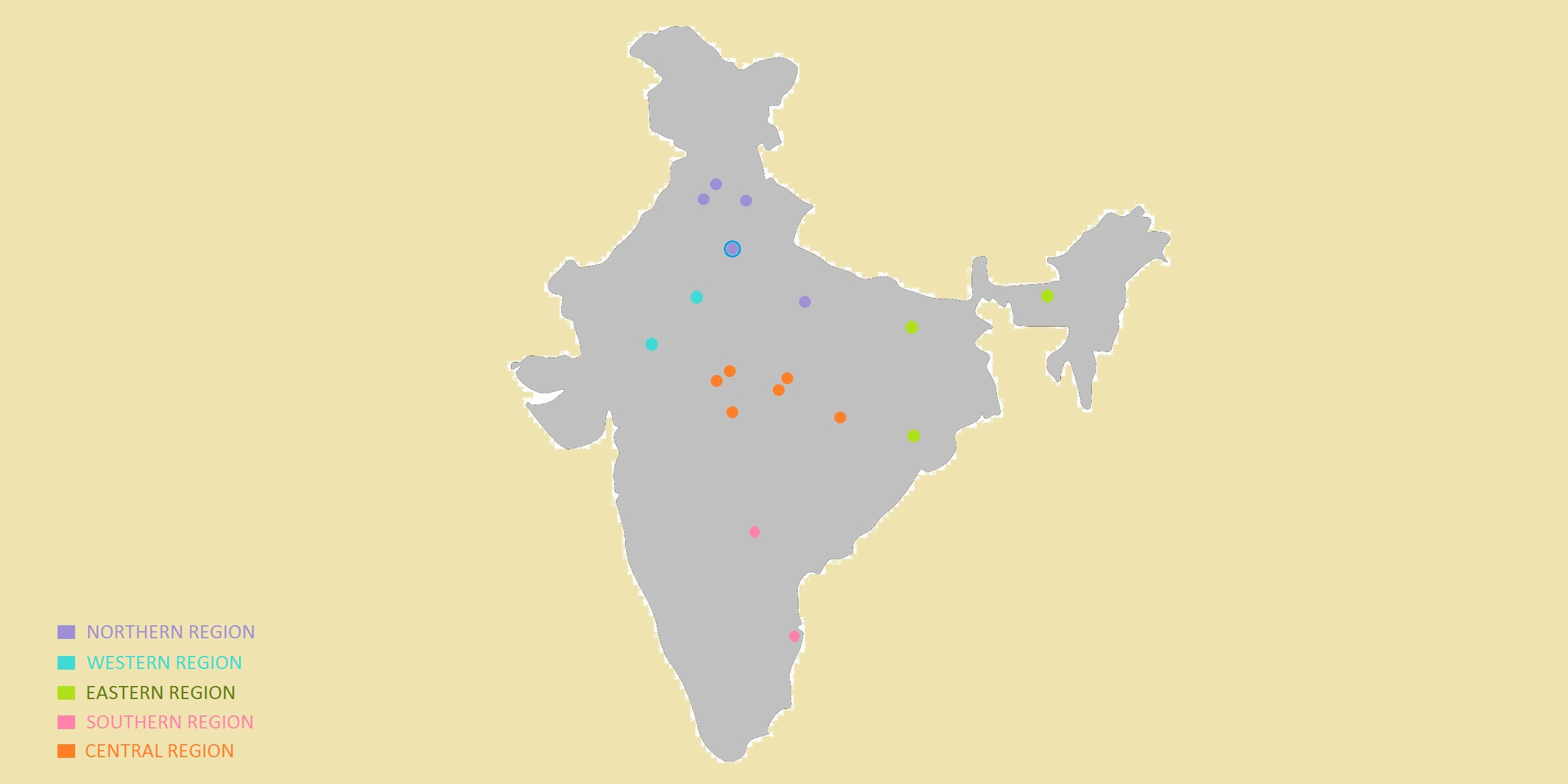 Map showing TCIL's presence across multiple regions in India, including North, South, East, West and Central