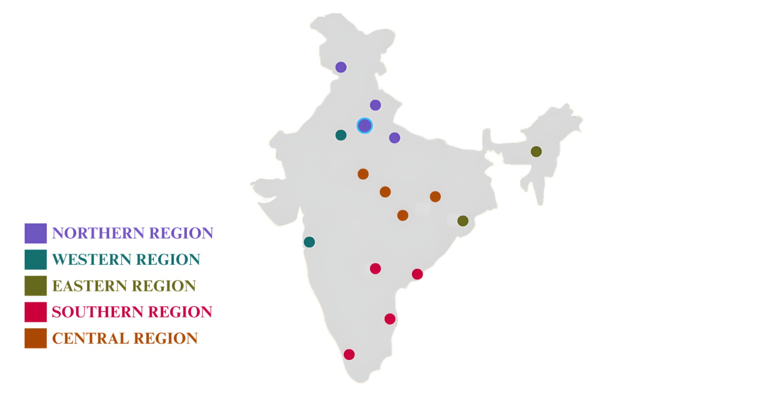 Map showing TCIL's presence across multiple regions in India, including North, South, East, West and Central